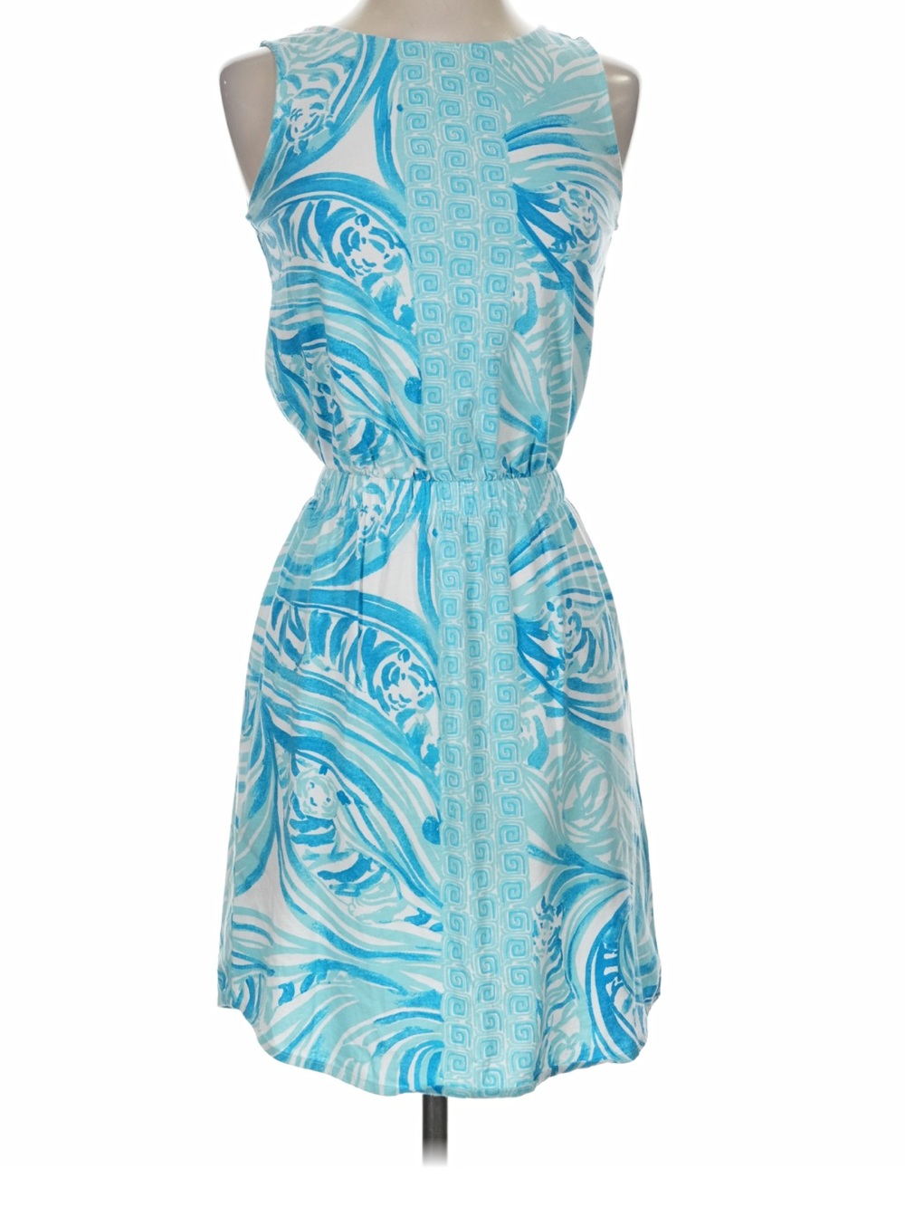 Lilly Pulitzer Windward dress features a vibrant blue and white Sea Ruffles
